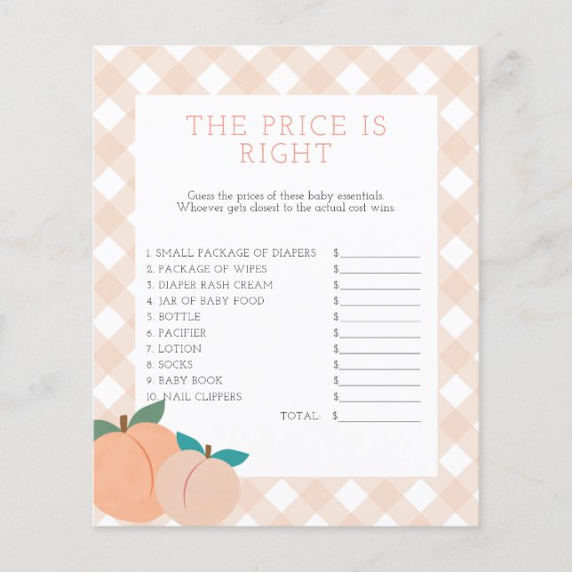 Lámina Durazno | Adivinar el juego de la ducha de precios (Anverso)