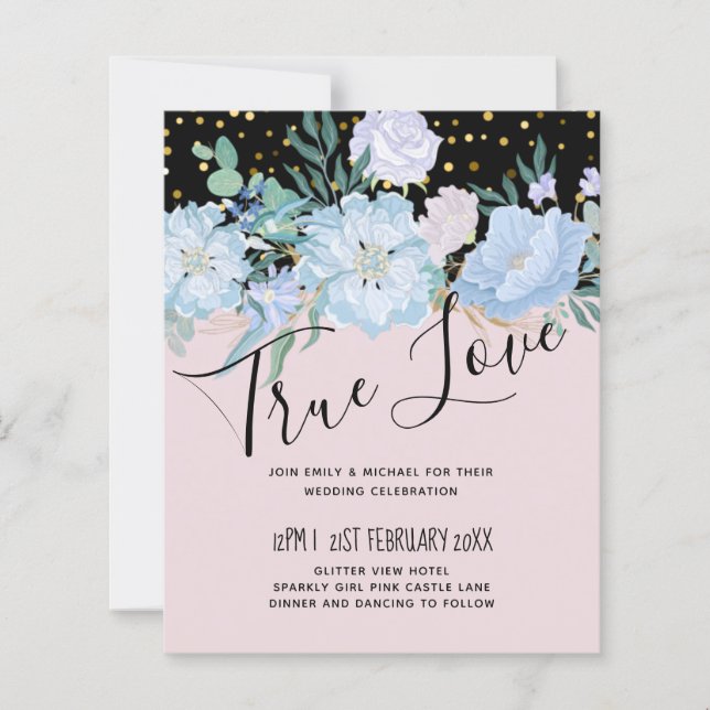 Lámina Duste azul Rubor Boda floral rosa presupuesto (Anverso)