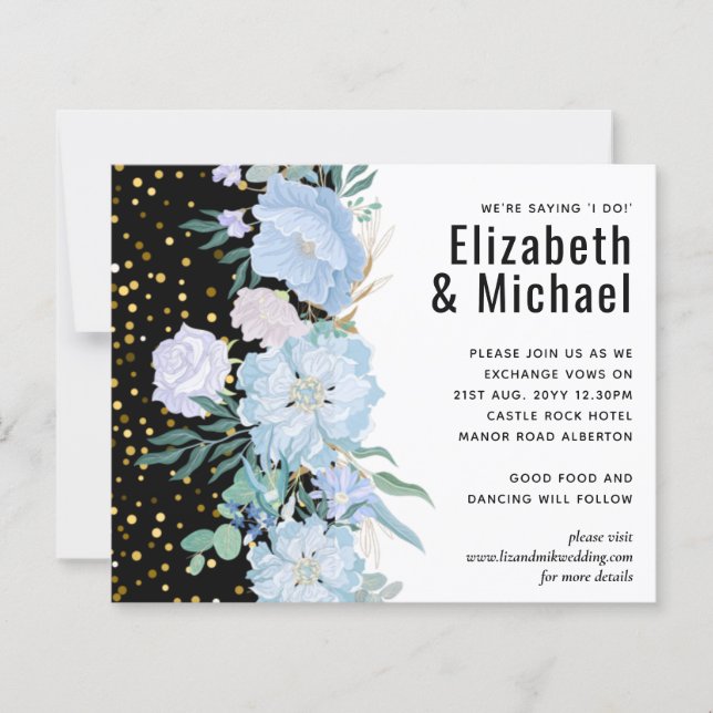 Lámina Duste azul Rubor Boda floral rosa presupuesto (Anverso)