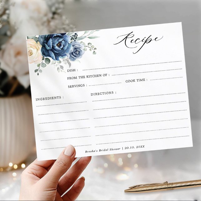 Lámina Duste Blue Champagne Ivory Bridal Shower Receta (Dusty Blue Champagne Ivory Bridal Shower Recipe card)