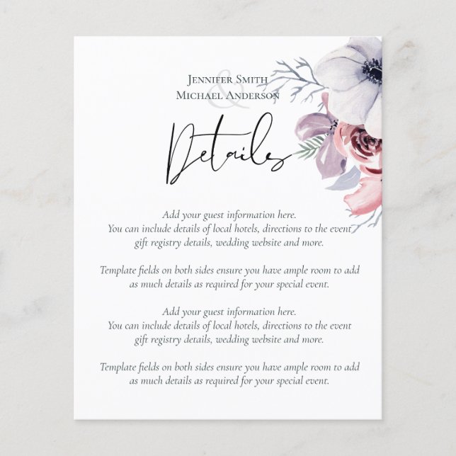 Lámina Duste Blue Coral Floral Boda Detalles Presupuestar (Anverso)