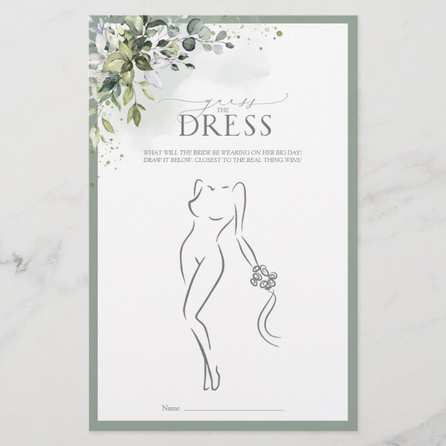 Lámina Duste Blue Eucalyptus Floral Bridal Shower Game (Anverso)