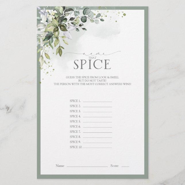 Lámina Duste Blue Eucalyptus Floral Bridal Shower Game (Anverso)