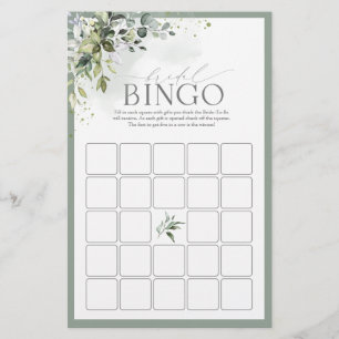 Lámina Duste Blue Eucalyptus Watercolor Bridal Bingo Jueg