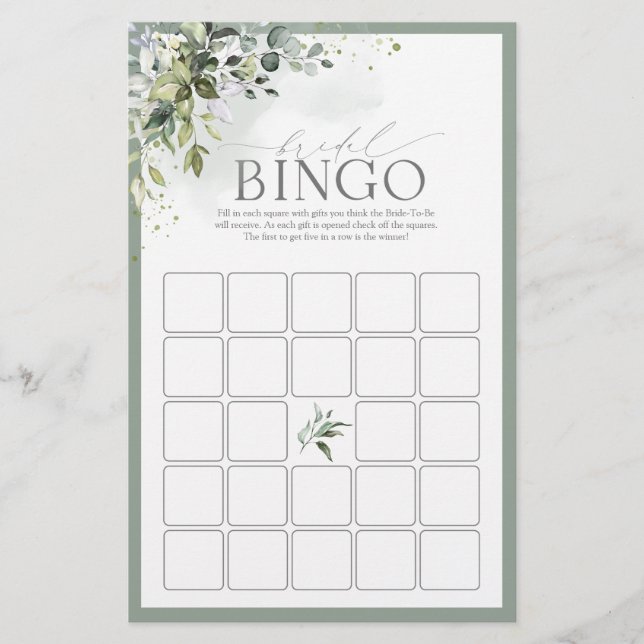 Lámina Duste Blue Eucalyptus Watercolor Bridal Bingo Jueg (Anverso)