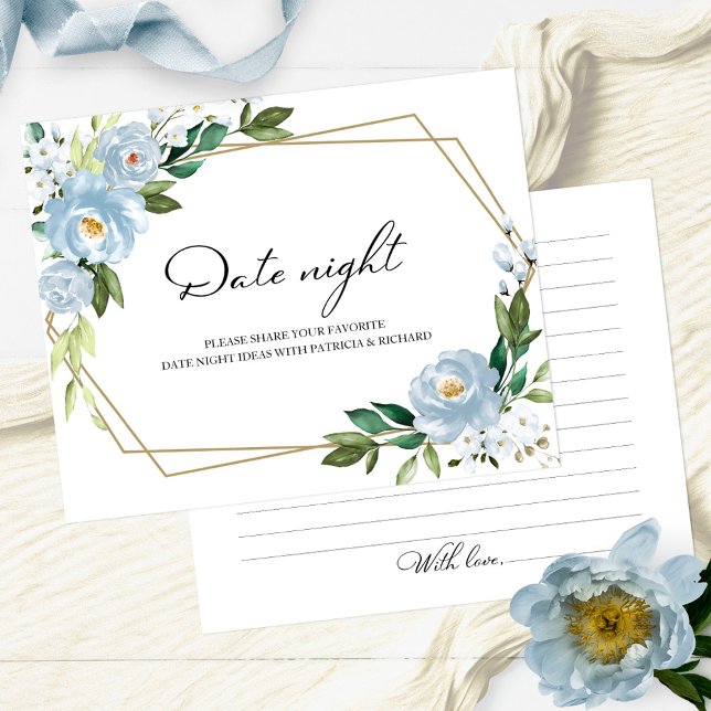 Lámina Duste Blue Floral Bridal Shower Date Cards (Subido por el creador)