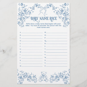 Lámina Duste Blue Vintage Floral Baby Nombre Race Game