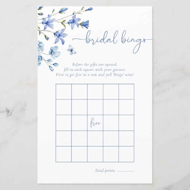 Lámina Duste Blue Wildflower Bingo Bridal Shower Juego (Anverso)