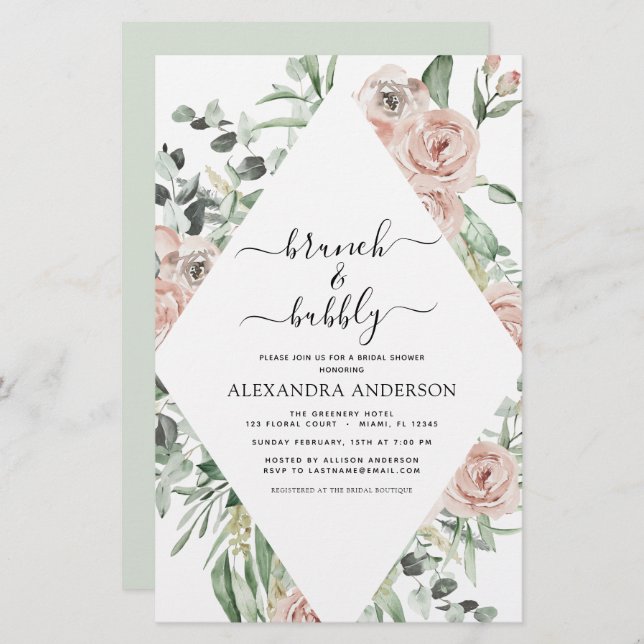 Lámina Duste presupuesto Brunch rosado y ducha Bubbly Bri (Anverso / Reverso)