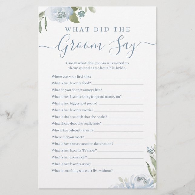 Lámina Dusty azul floral lo que el novio dijo del juego (Anverso)