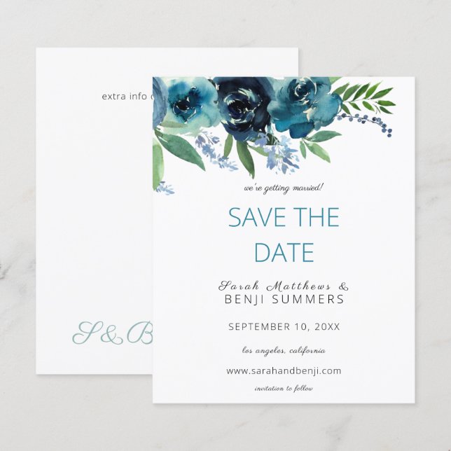 Lámina Dusty Blue 2 Floral Save the Date V3 (Anverso / Reverso)