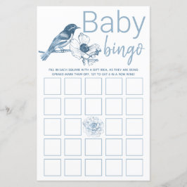 Lámina Dusty Blue Baby Shower Bingo Game Card Floral