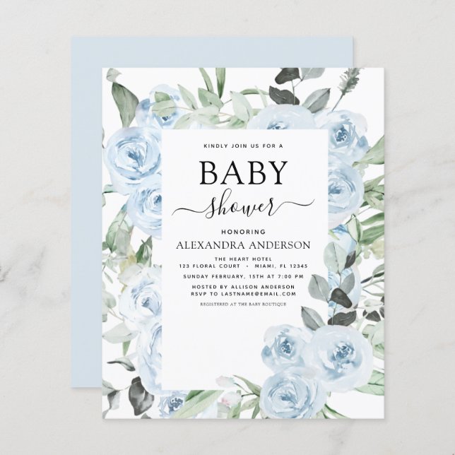 Lámina Dusty Blue Baby Shower Floral Greeneration (Anverso / Reverso)