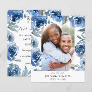 Lámina Dusty Blue & Blu Floral Save the Date Photo