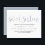 Lámina Dusty Blue Bonito Calligraphy Sweet 16 Invitación<br><div class="desc">Celebra a los futuros padres con esta dulce invitación a 16 fiestas de personalizable, con la frase "fiesta de cumpleaños" en un guión alegre y caprichoso. Perfecto para los temas tradicionales o modernos. Personalice agregando nombres, fecha, dirección y otros detalles. Ya sea que estés organizando un brunch, una reunión en...</div>