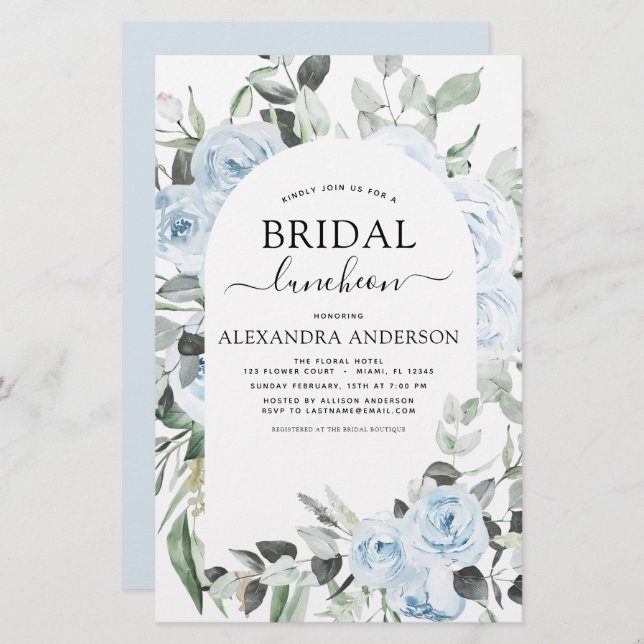 Lámina Dusty Blue Bridal Shower Luncheon (Anverso / Reverso)