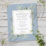 Lámina Dusty Blue Bridesmaids Invitación para el almuerzo<br><div class="desc">Con delicadas hojas de acuarela,  esta invitación al almuerzo de las damas de moda de presupuesto se puede personalizar con su información especial de eventos,  con un polvoriento fondo azul. Diseñado por Thisisnotme©</div>