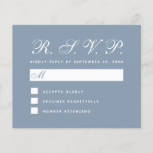 Dusty Blue Budget RSVP Simple White Script Card