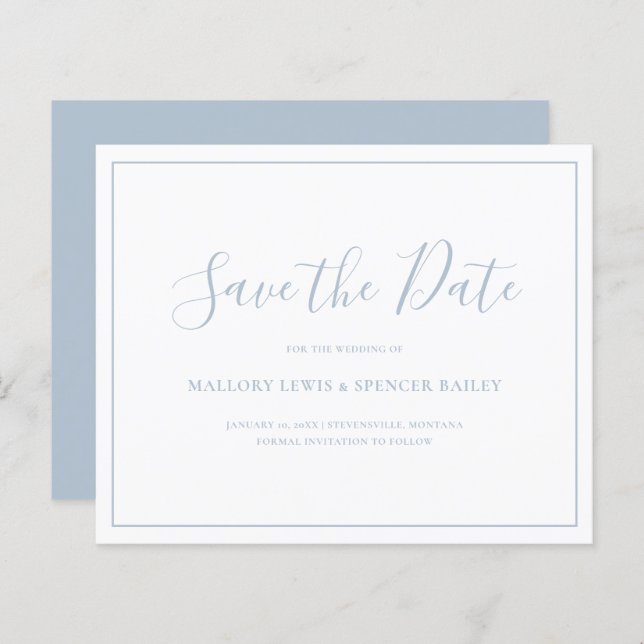 Lámina Dusty Blue Budget Wedding Save the Date (Anverso / Reverso)