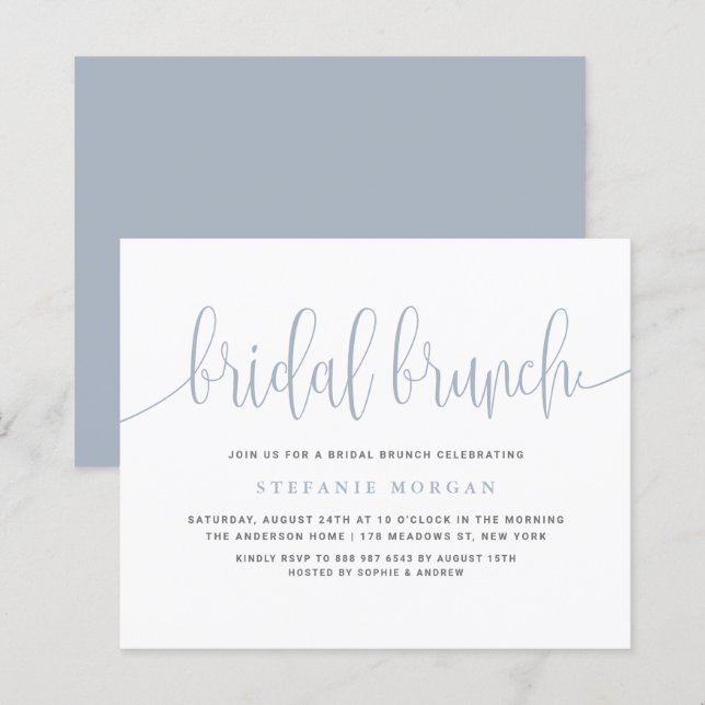 Lámina Dusty Blue Calligraphy Brunch Invitación a brunch  (Anverso / Reverso)