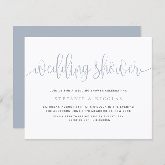 Lámina Dusty Blue Calligraphy Wedding Shower Invitación (Anverso / Reverso)