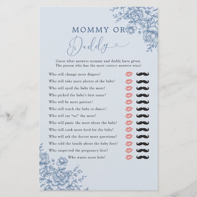 Lámina Dusty Blue Chinoiserie Baby Shower Mommy o Daddy (Anverso)