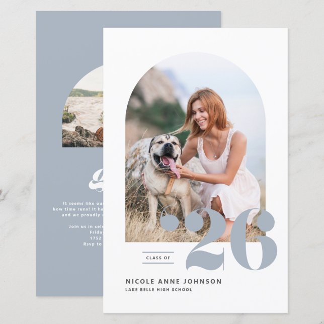 Lámina Dusty Blue Class de 2025 Arch Photo Graduation (Anverso / Reverso)