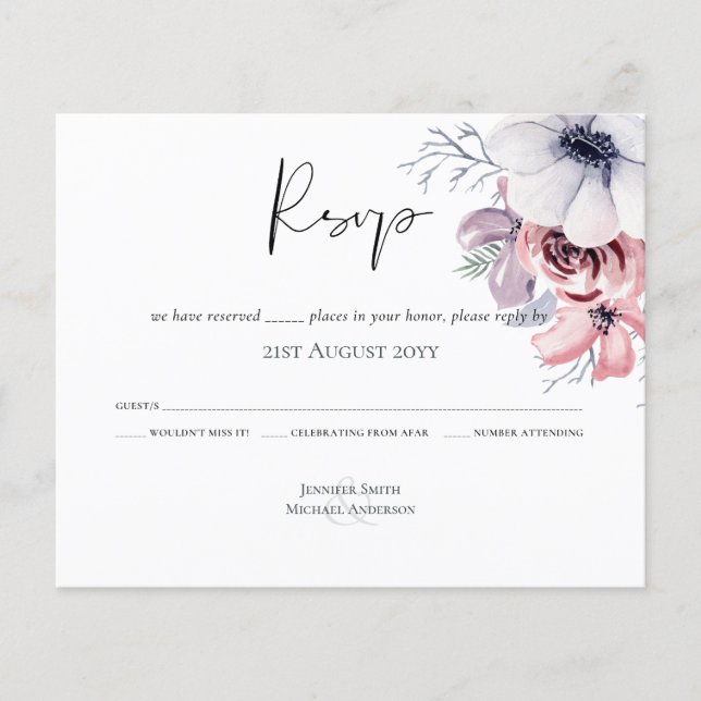Lámina Dusty Blue Coral Floral Script Wedding Presupuesto (Anverso)