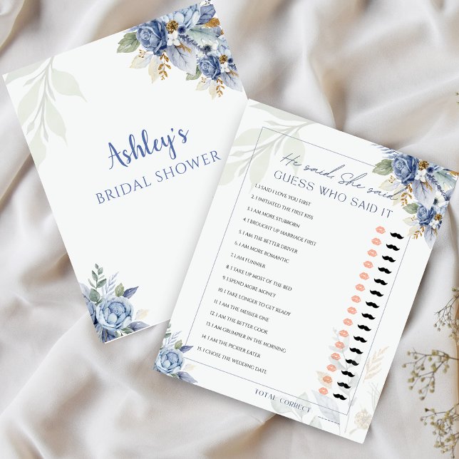 Lámina Dusty Blue Dijo Que Dijo Que Era Un Juguete De Duc (Dusty Blue He Said She Said Bridal Shower Game)