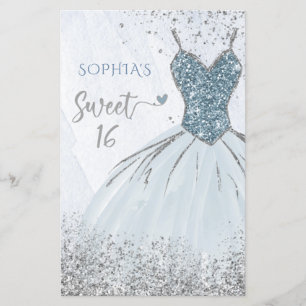 Lámina Dusty Blue Dress Dress Sweet 16 Invitación