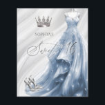 Lámina Dusty Blue Dress Dress Sweet 16 Invitación<br><div class="desc">Plata presupuesto Dusty Blue Sparkle Vestido Princesa Dulce 16 Invitación</div>