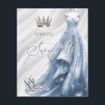 Lámina Dusty Blue Dress Dress Sweet 16 Invitación<br><div class="desc">Plata presupuesto Dusty Blue Sparkle Vestido Princesa Dulce 16 Invitación</div>