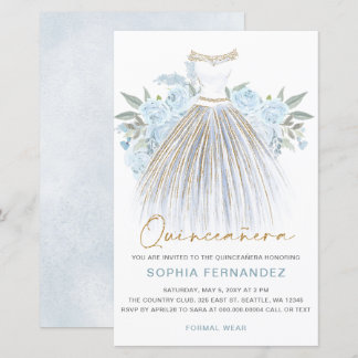 Lámina Dusty Blue Dress Quinceañera Invite