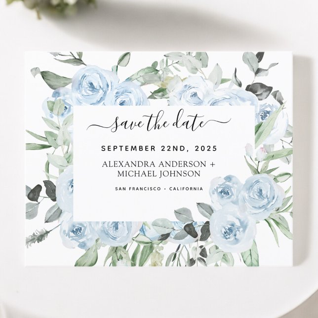 Lámina Dusty Blue Floral Greeneration Save the Date Invit (Subido por el creador)