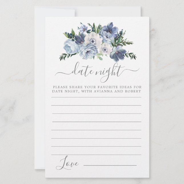 Lámina Dusty Blue Floral Greenery Date Night Card (Anverso)