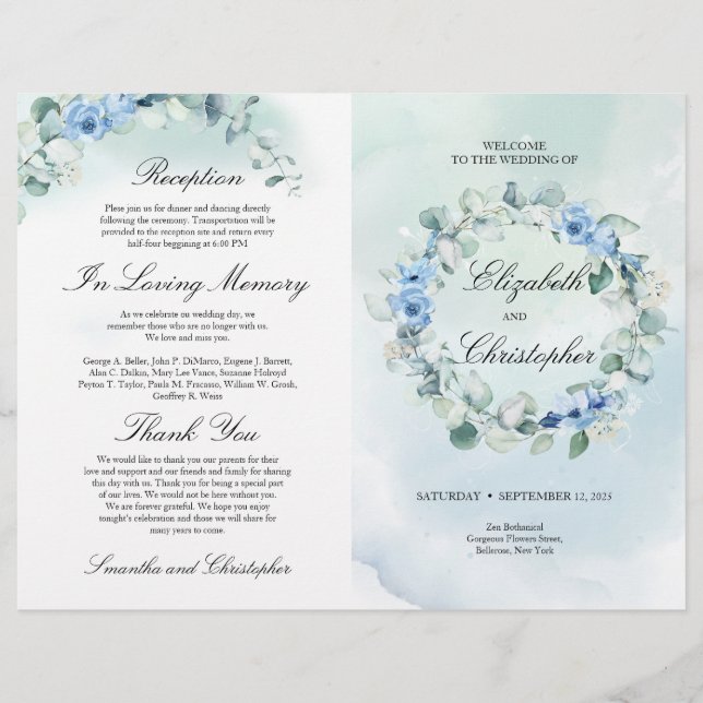 Lámina Dusty Blue Floral Greenery Eucalyptus Boda (Anverso)