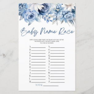 Lámina Dusty Blue Floral Name Race Juego de Baby Shower