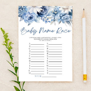 Lámina Dusty Blue Floral Name Race Juego de Baby Shower