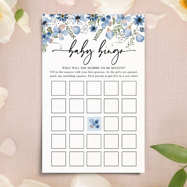 Lámina Dusty Blue Florals Baby Bingo Juego de Baby Shower (Subido por el creador)