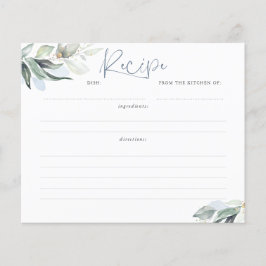 Lámina Dusty Blue Greenery Bridal Shower Recipe Card