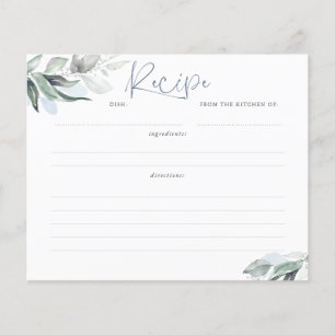 Lámina Dusty Blue Greenery Bridal Shower Recipe Card