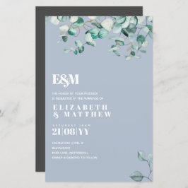 Lámina Dusty Blue Greenery Leafy Budget Wedding Invite