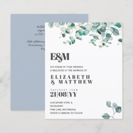 Lámina Dusty Blue Greenery Leafy Budget Wedding Invite