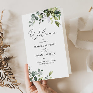 Lámina Dusty Blue Greenery Wedding Program Bi-Fold
