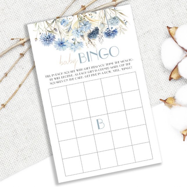 Lámina DUSTY Blue Hydrangea Baby Shower Bingo Game Card (Subido por el creador)