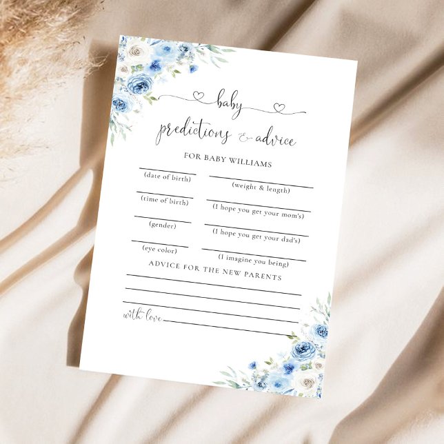 Lámina Dusty Blue Ivory Baby Shower Predictions Card (Subido por el creador)