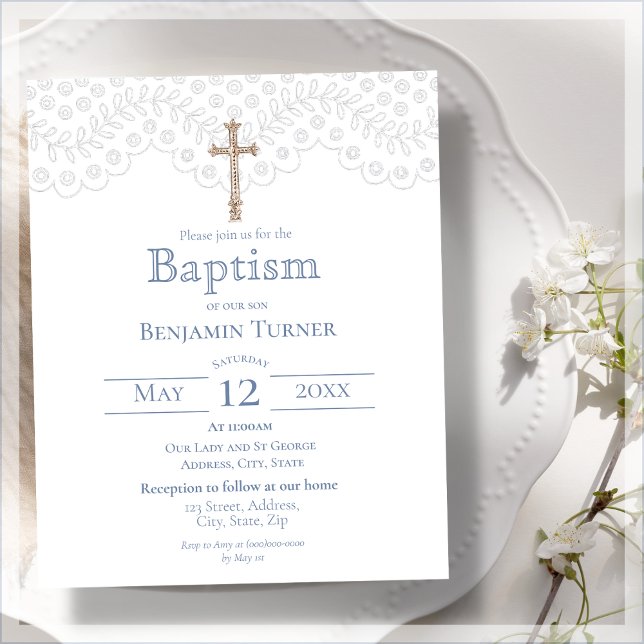 Lámina Dusty Blue Lace | Invitación al bautismo (Subido por el creador)