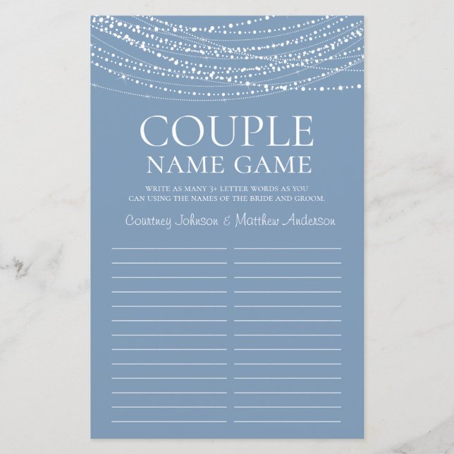 Lámina Dusty Blue Lights Bridal Shower Game (Anverso)
