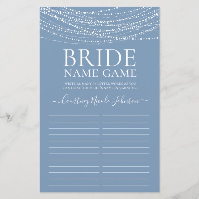 Lámina Dusty Blue Lights Bridal Shower Game (Anverso)