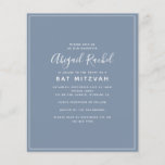 Lámina Dusty Blue Modern Budget Bat Mitzvah Invitación<br><div class="desc">Una sencilla y moderna invitación a Bat Mitzvah **POR FAVOR LEA ANTES DE COMPRAR** Nuestra pequeña gama de papelería de presupuesto mide 4.5" x 5.6" y se ajusta dentro de un sobre A6, que están disponibles en todo tipo de colores en su tienda de papelería local o usted puede añadir...</div>